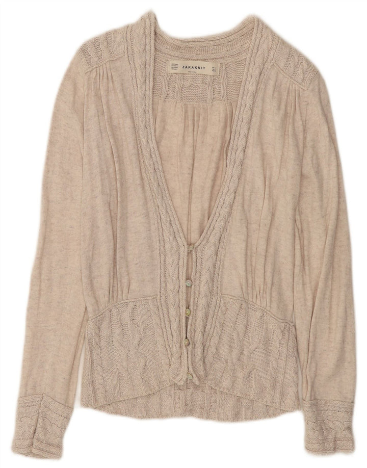 Maglione Cardigan Da Donna ZARA UK 14 Grande Cotone Beige