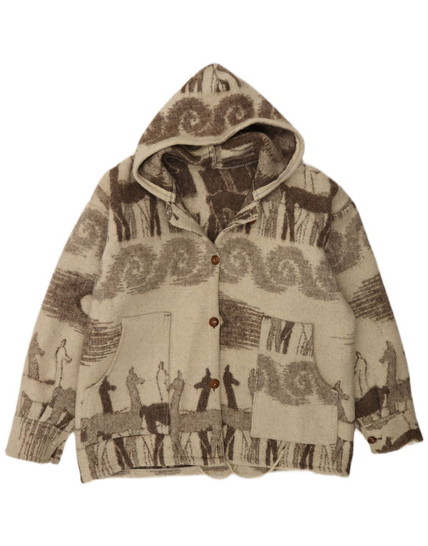 Maglione cardigan con cappuccio da donna vintage UK 20 2XL Beige Fair Isle