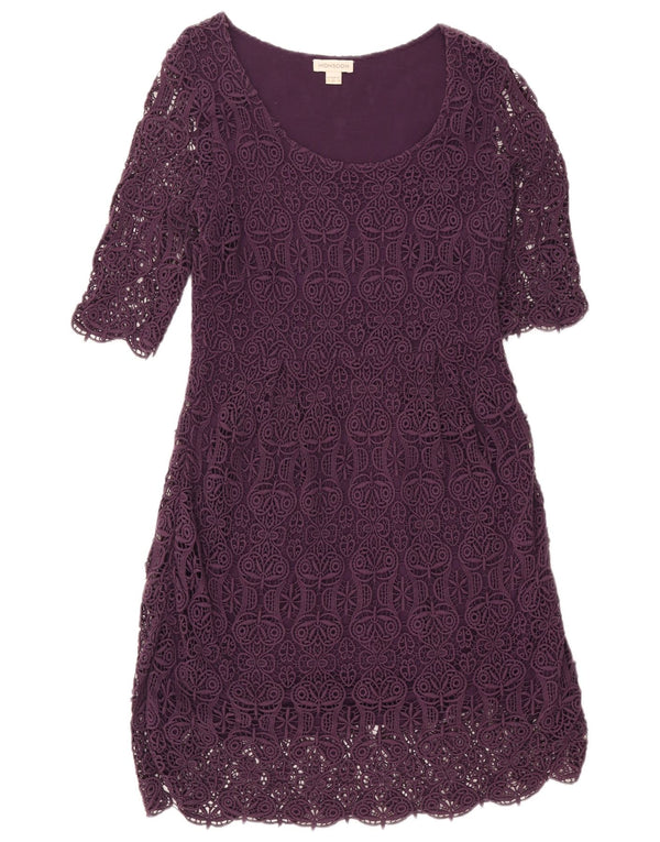 MONSOON Womens Crochet 3/4 Sleeve Sheath Dress UK 14 Medium Purple Floral
