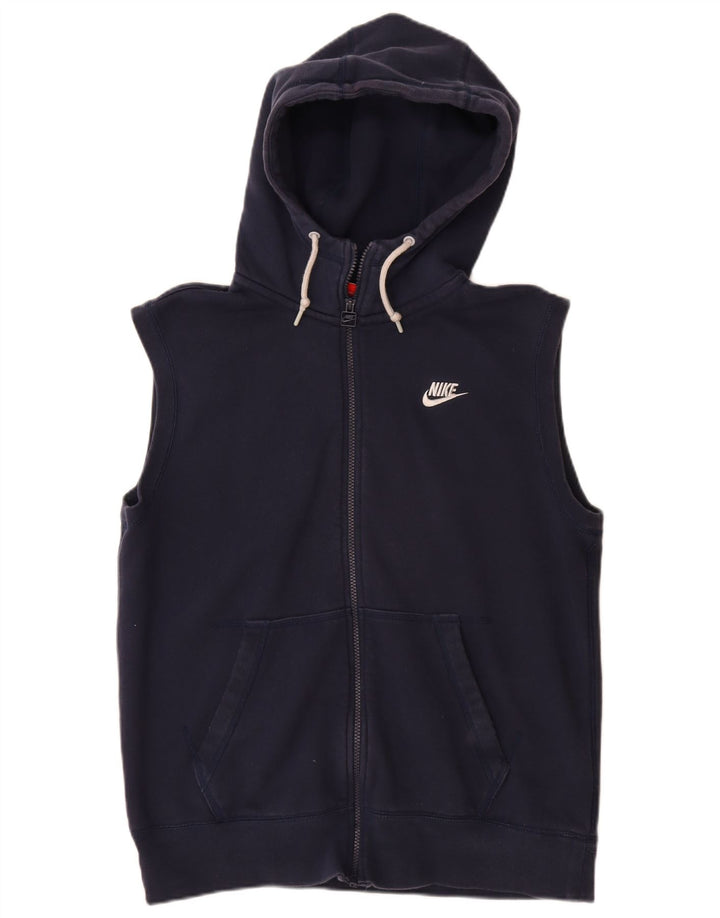 NIKE Felpa con cappuccio e zip senza maniche da donna UK 16 Large Blu Navy in cotone