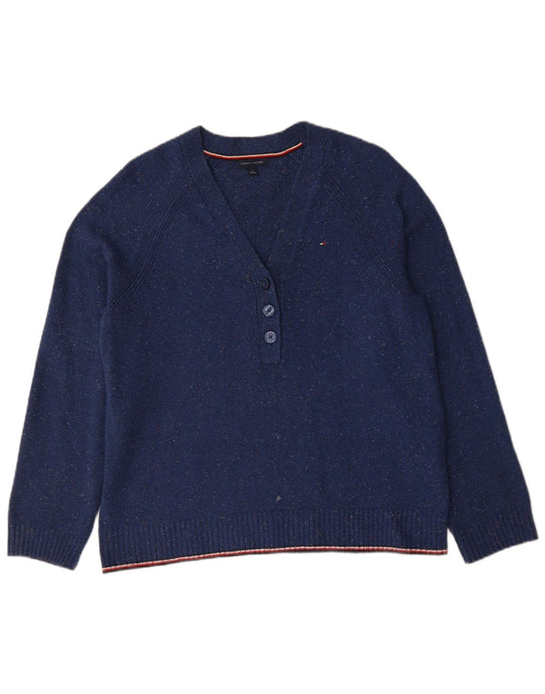 Maglione maglione con scollo a V da donna Tommy Hilfiger UK 14 Medio blu navy screziato