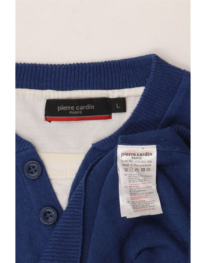 Maglione da uomo Pierre Cardin con collo a bottoni, grande acrilico blu