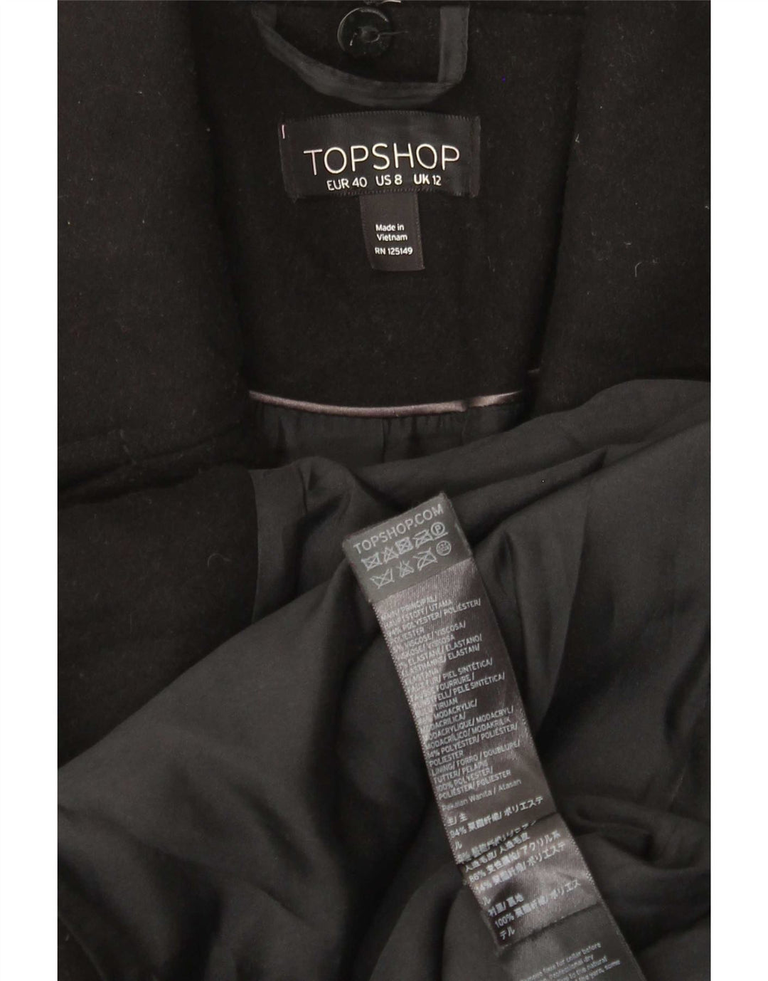 Cappotto da donna Topshop UK 12 poliestere nero medio