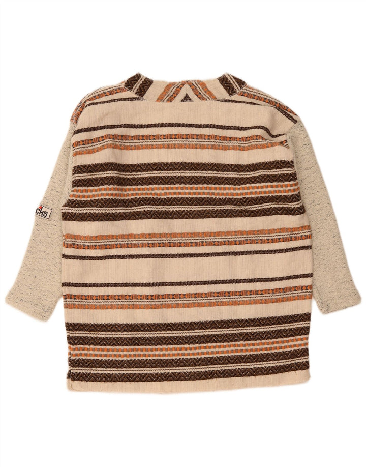 Maglione vintage da uomo con maniche a 3/4 e collo a bottoni, a righe beige medio