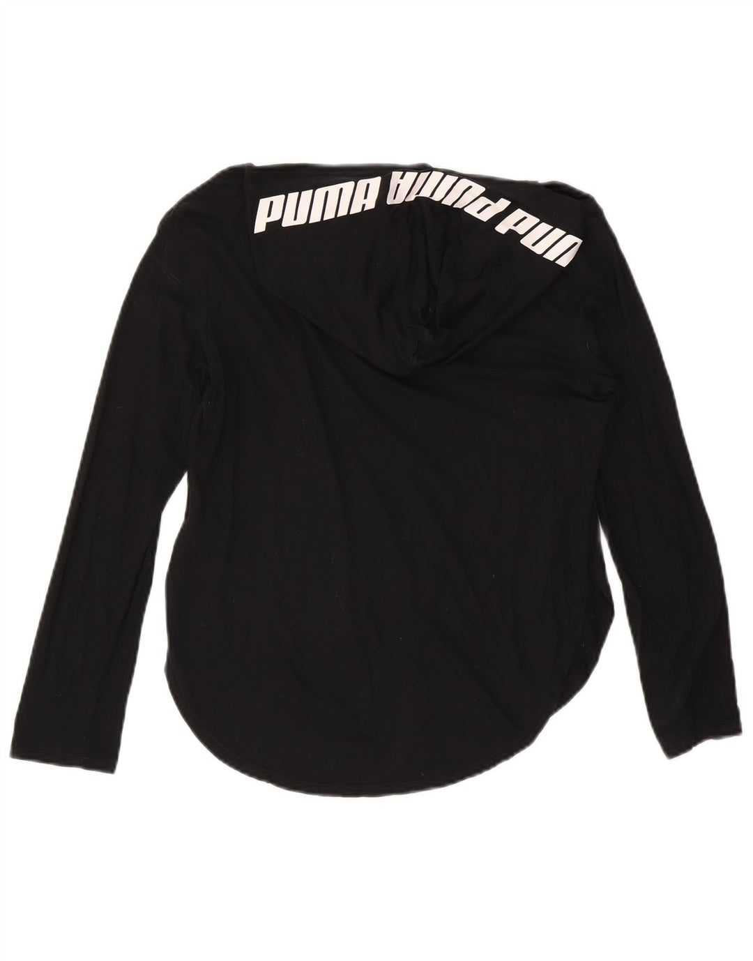 PUMA Top grafico da donna con cappuccio manica lunga UK 10 piccolo cotone nero