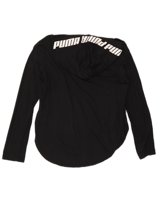 PUMA Top grafico da donna con cappuccio manica lunga UK 10 piccolo cotone nero