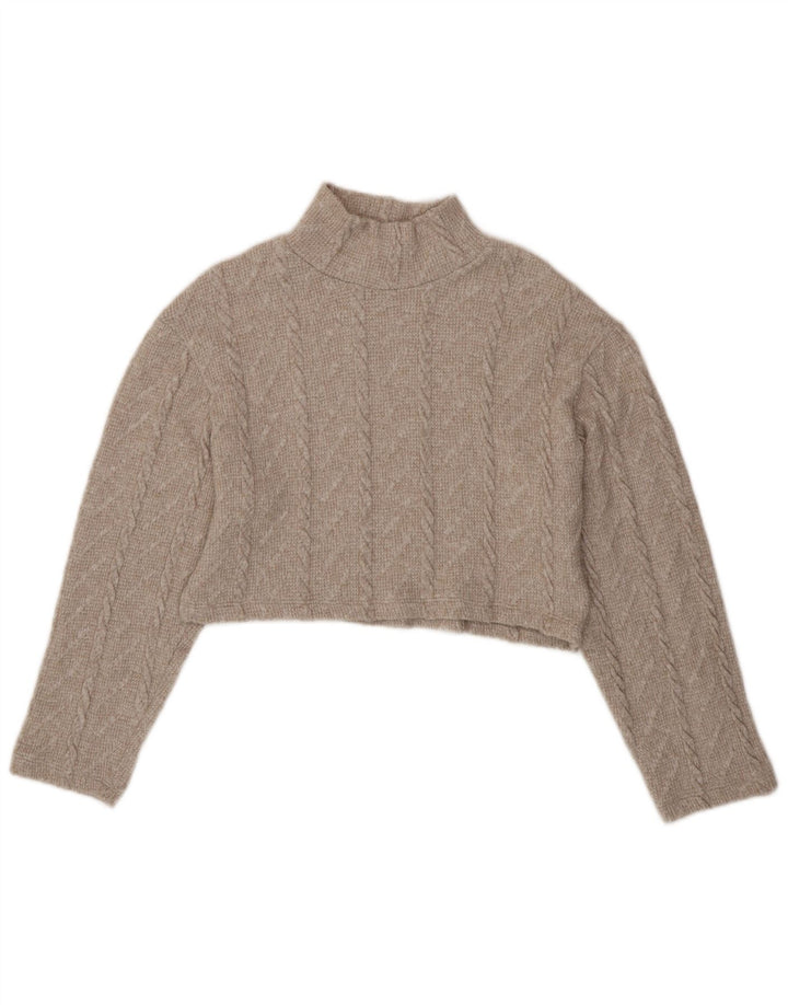 Maglione corto con collo alto da donna Zara UK 14 Poliestere beige medio