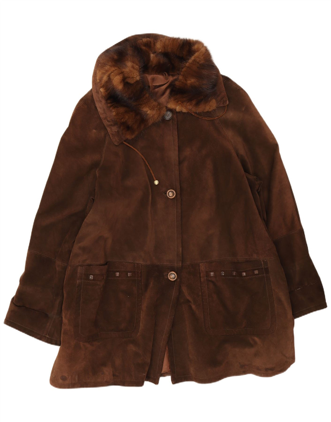 Soprabito oversize in pelle scamosciata vintage da donna IT 46 grande in pelle marrone