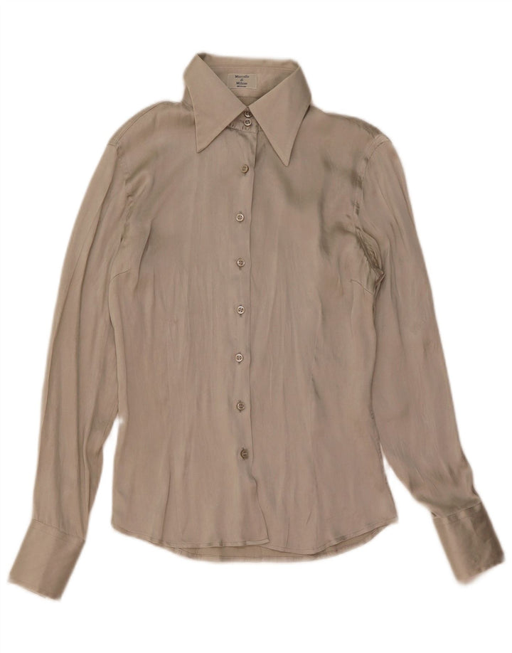 Camicetta camicia vintage da donna UK 10 piccola grigia