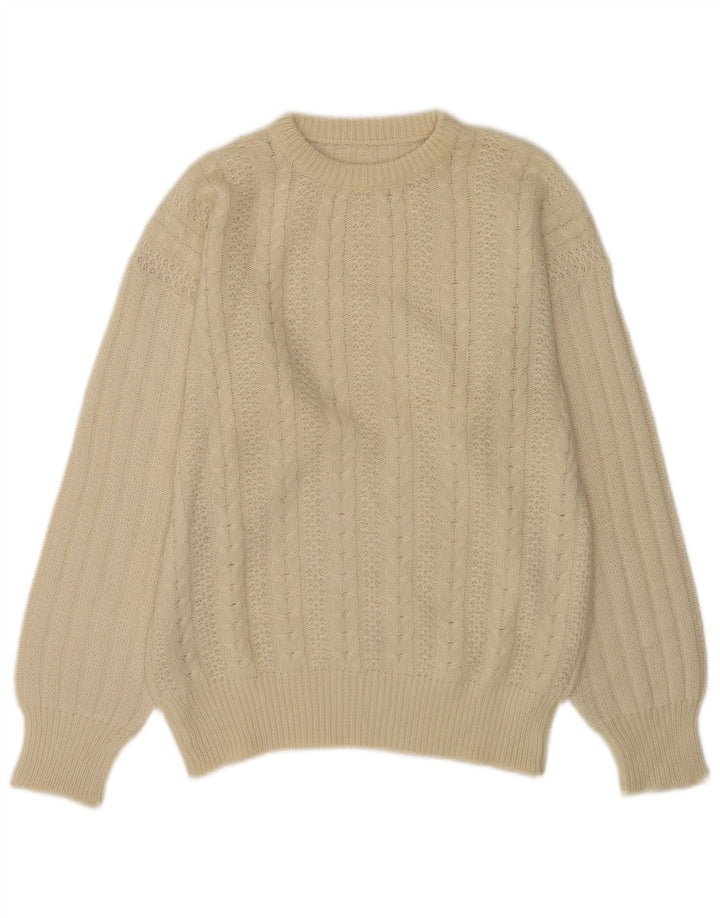 Maglione maglione vintage da donna con scollo a barca UK 14 grande beige
