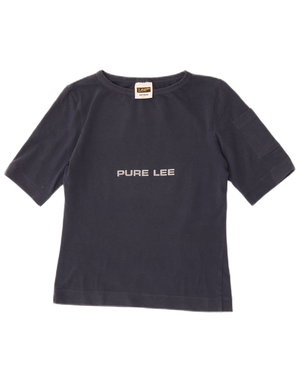 T-shirt grafica corta da donna Lee UK 14 grande blu navy