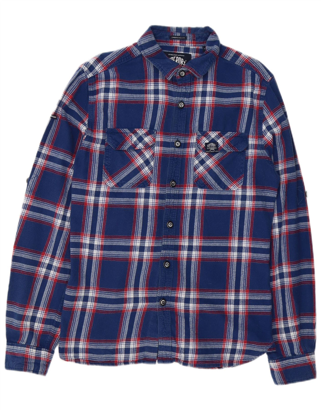 Camicia da uomo in flanella Superdry, cotone a quadri blu navy grande