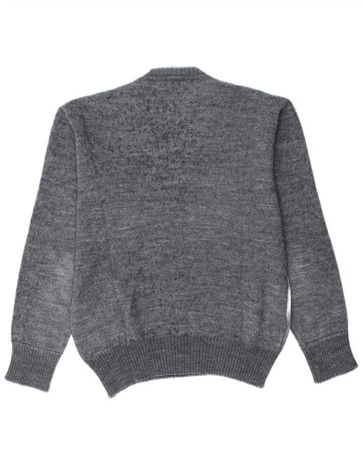 Maglione vintage da uomo con scollo a V IT 48 Lana a rombi/diamante grigio medio