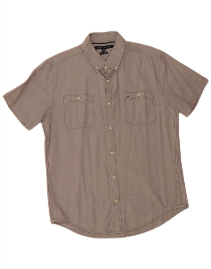 TOMMY HILFIGER Camicia da uomo a maniche corte vestibilità personalizzata grande grigia