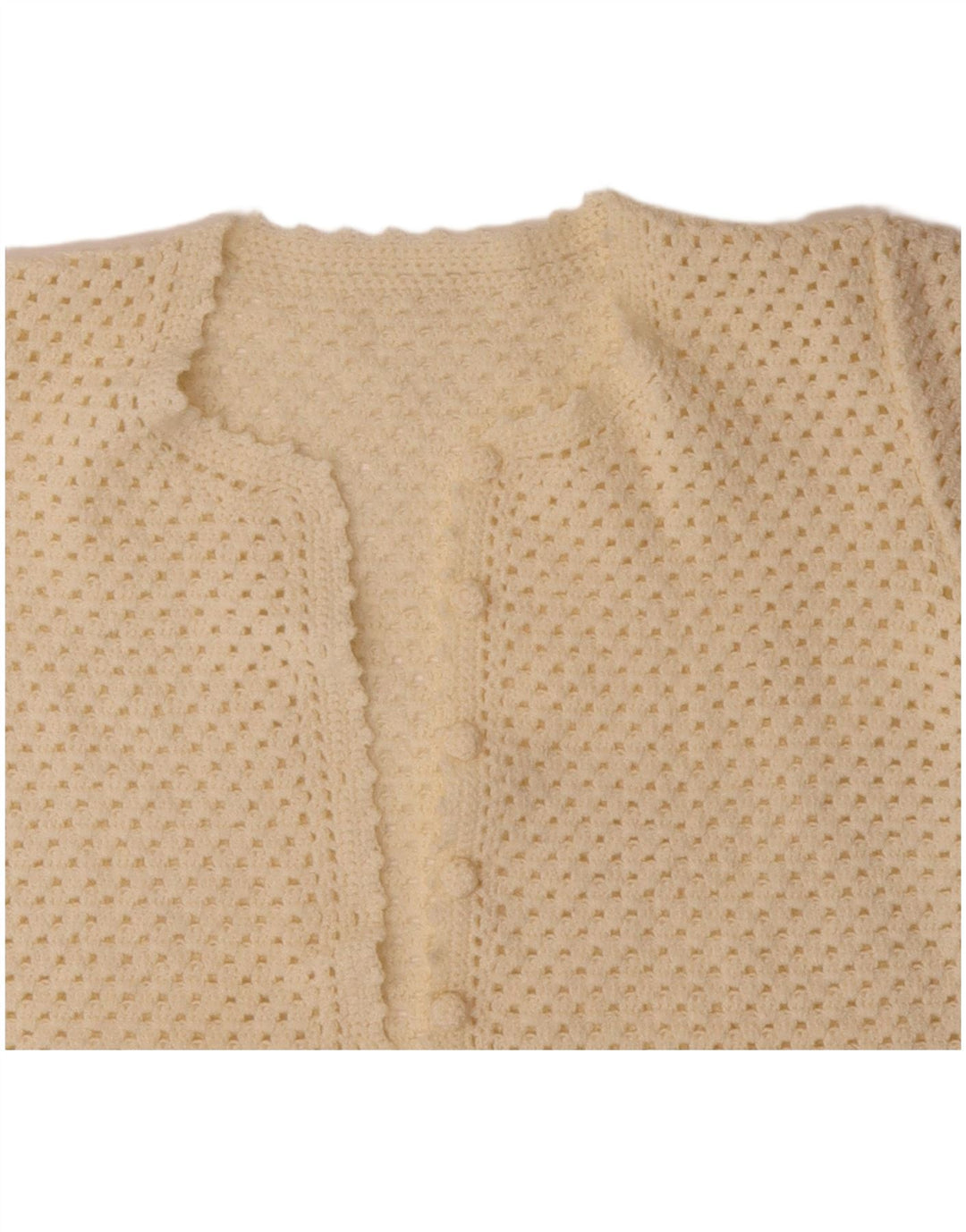 Maglione cardigan a maniche corte corto da donna VINTAGE UK 14 medio bianco sporco