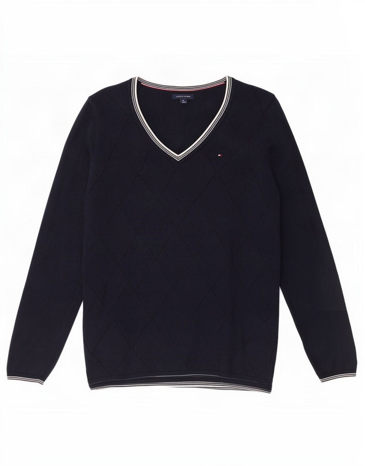 Maglione maglione con scollo a V da donna Tommy Hilfiger UK 12 Medio Blu Navy