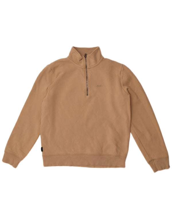 Felpa da donna con collo con zip Superdry, maglione UK 16, cotone beige grande