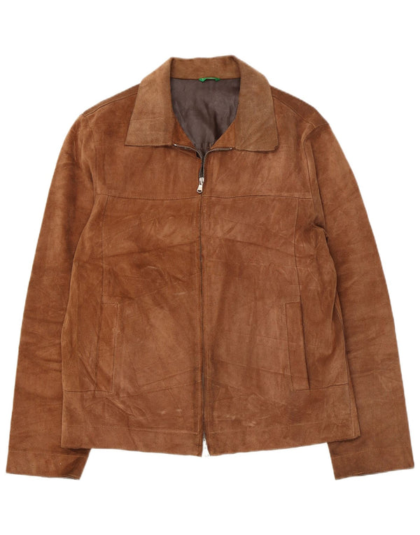 Giacca in pelle scamosciata da uomo Benetton UK 38 in pelle marrone medio