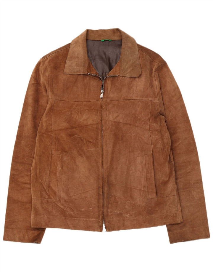 Giacca in pelle scamosciata da uomo Benetton UK 38 in pelle marrone medio