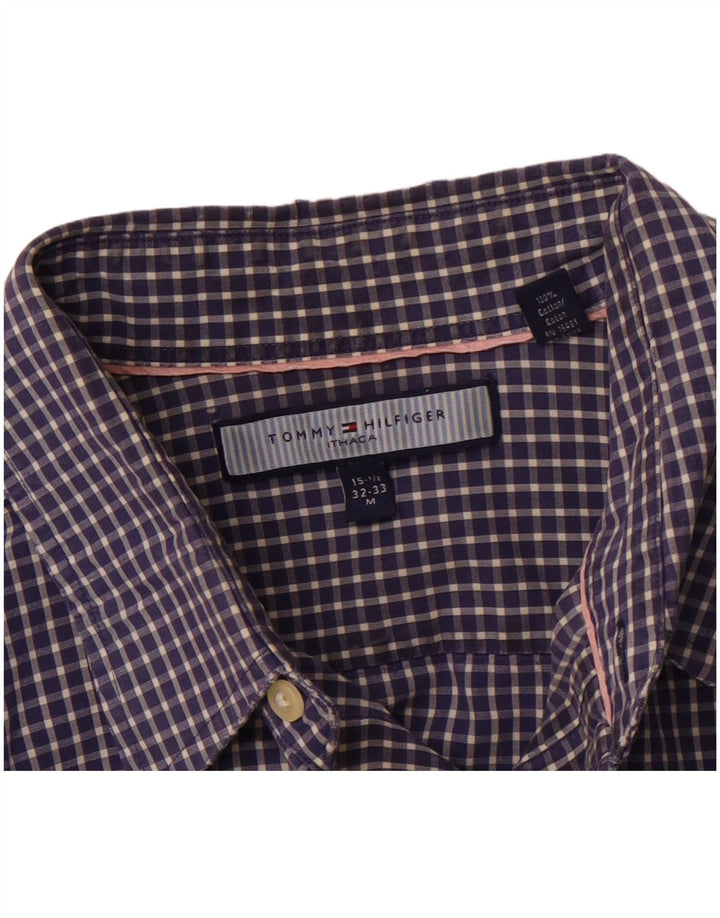 TOMMY HILFIGER Camicia a quadri da uomo taglia 15 1/2 cotone medio blu navy