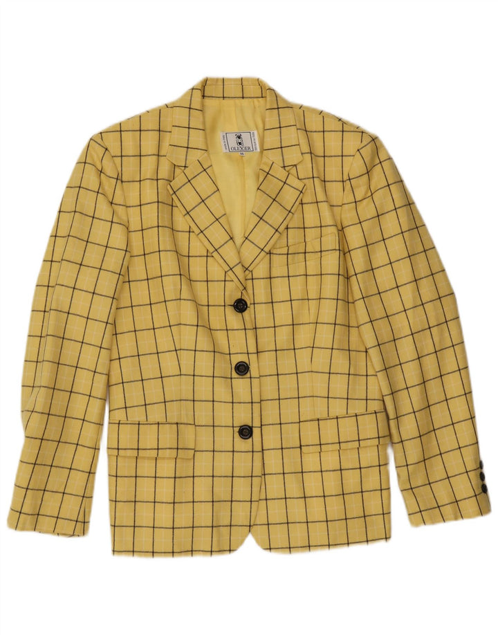Giacca blazer a 3 bottoni da donna Oliver By Valentino IT 46 grande quadri gialli