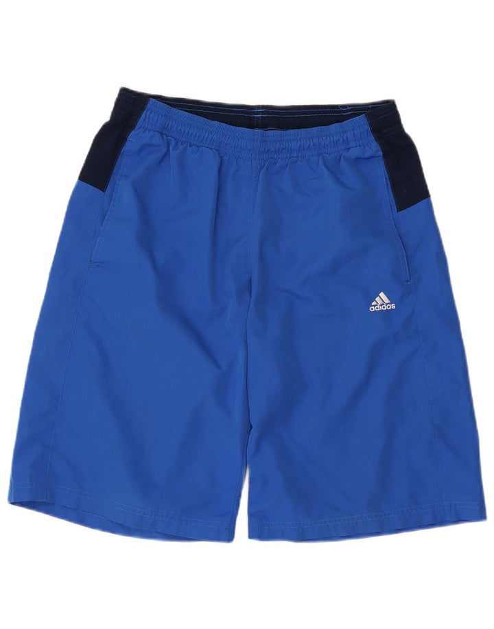 Pantaloncini sportivi Adidas da uomo in poliestere color block blu medio