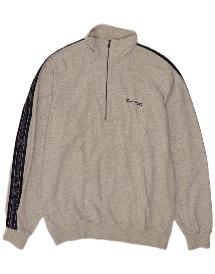 CHAMPION Felpa con collo con zip grafica da uomo Maglione XL Grigio Colourblock