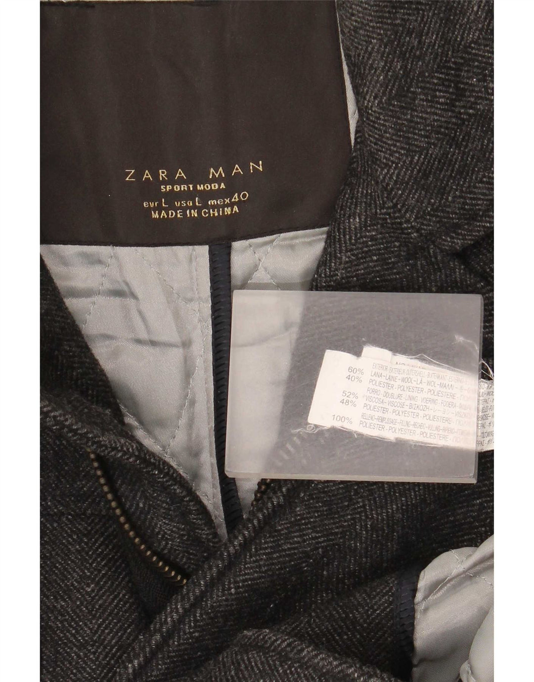 Giacca utility da uomo Zara UK 40 Large in lana a spina di pesce grigia