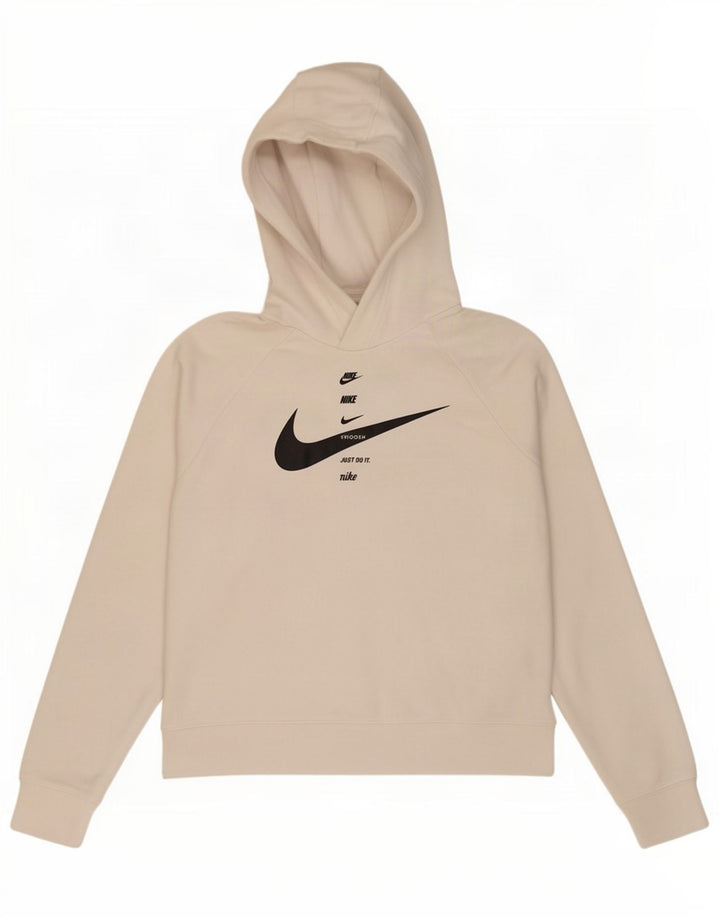 Felpa con cappuccio oversize grafica Nike da donna UK 10 Small Poliestere bianco