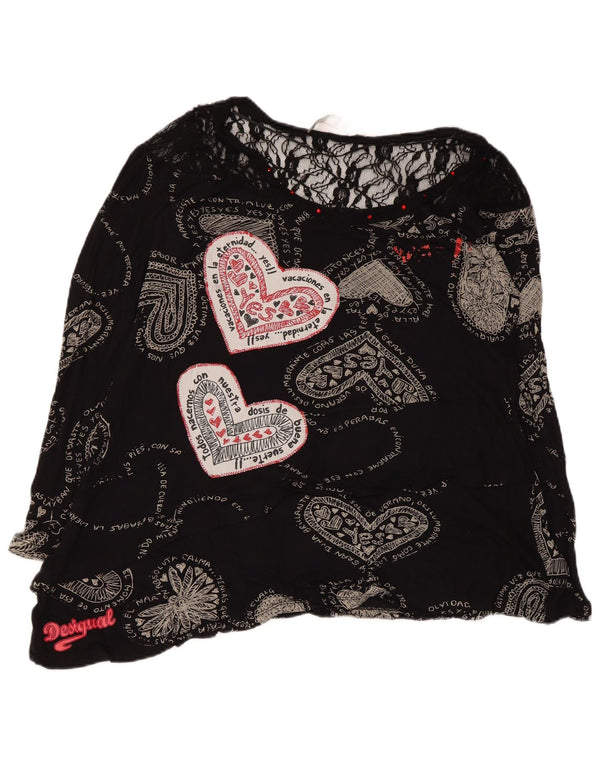 Desigual Camicetta grafica da donna Top UK 12 Cuore geometrico nero medio
