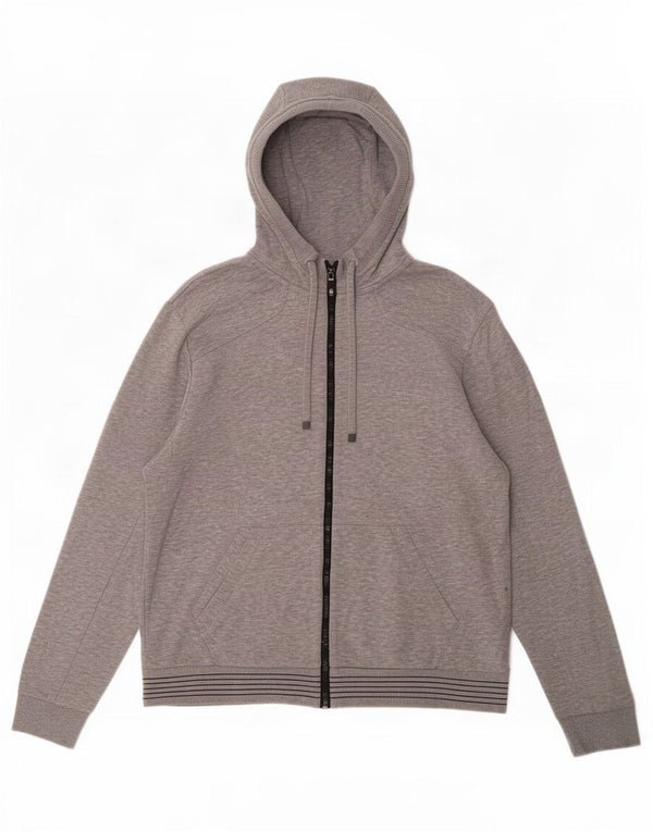 Maglione con cappuccio e zip da uomo Hugo Boss in cotone screziato grigio medio