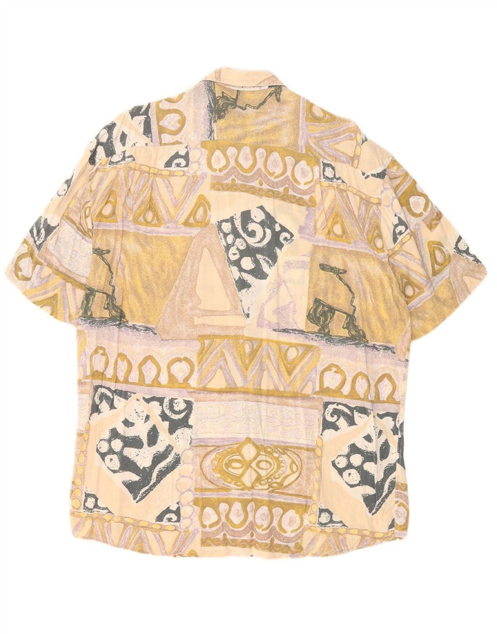 RODRIGO Mens Abstract Pattern Short Sleeve Shirt Size 18 45 2XL Beige