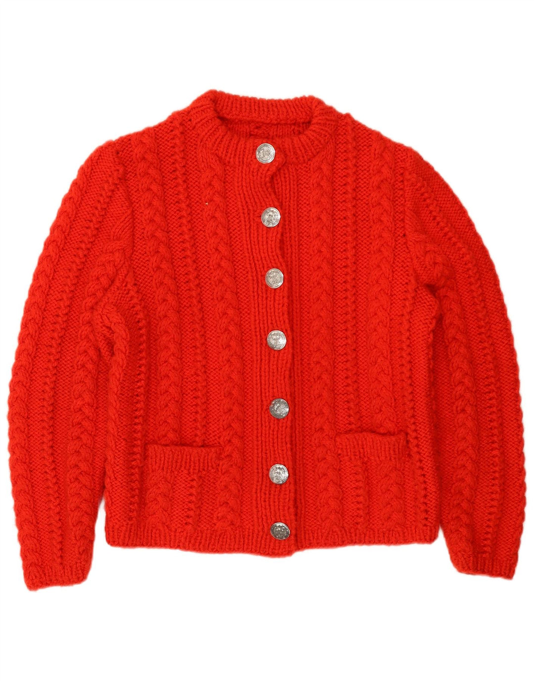 Maglione cardigan da donna vintage UK 14 rosso medio