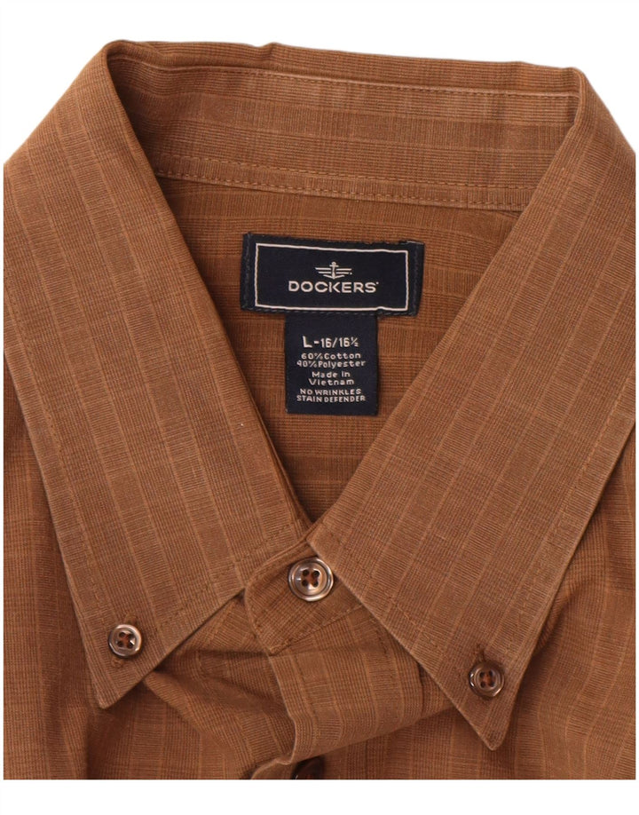 Camicia da uomo Dockers taglia 16 16 1/2 grande cotone a quadretti marrone