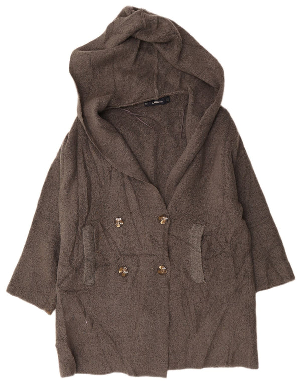 Maglione cardigan da donna con maniche a 3/4 e cappuccio a linea lunga Zara UK 14 Grigio medio
