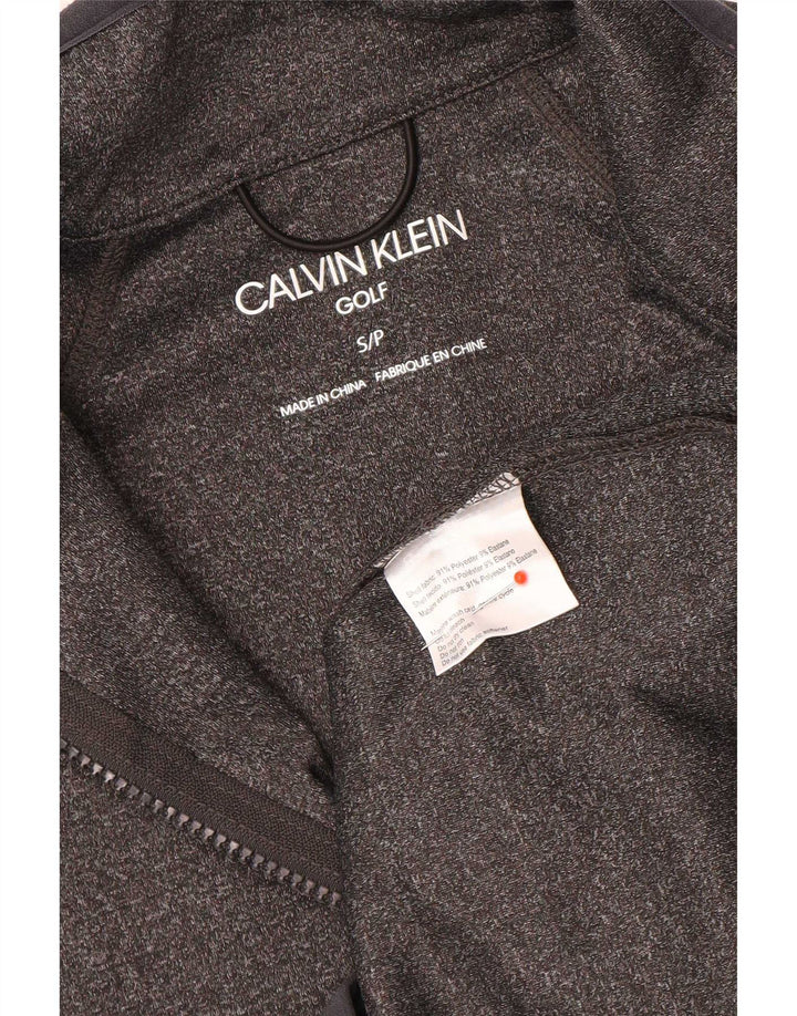 Calvin Klein Uomo Golf Zip Neck Pullover Tuta Top Small Grigio screziato