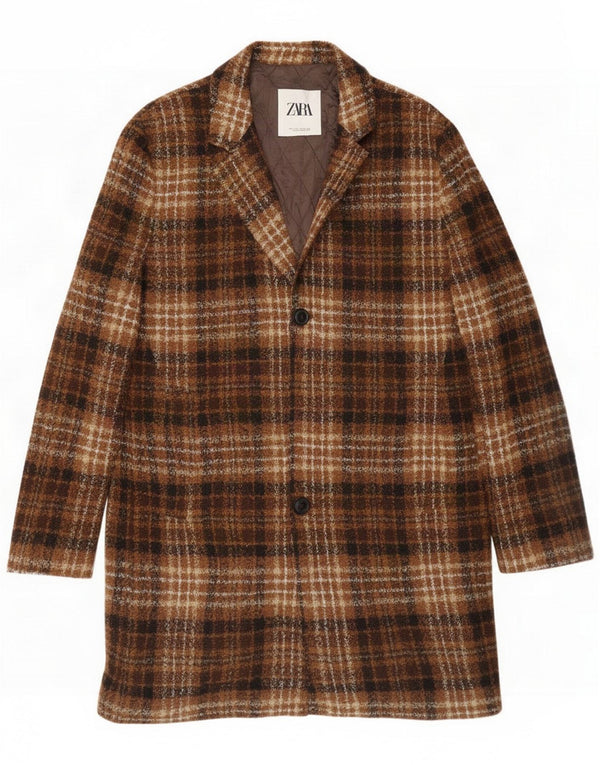 Cappotto da uomo Zara UK 40 grande poliestere scozzese marrone