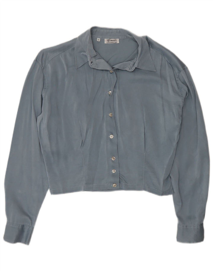Camicetta corta da donna vintage IT 44 seta blu medio