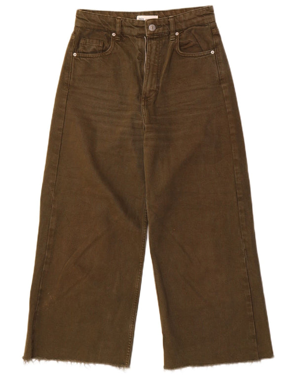 Jeans a gamba larga a vita alta da donna Zara US 00 2XS W22 L23 cotone kaki