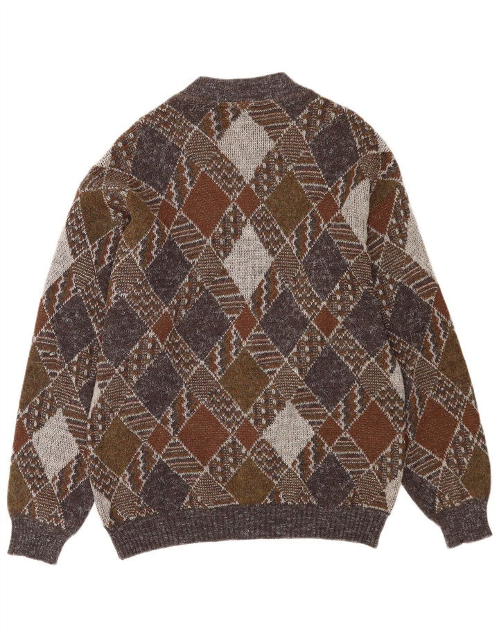 Maglione cardigan con zip intera da uomo vintage Argyle/diamante multicolore medio