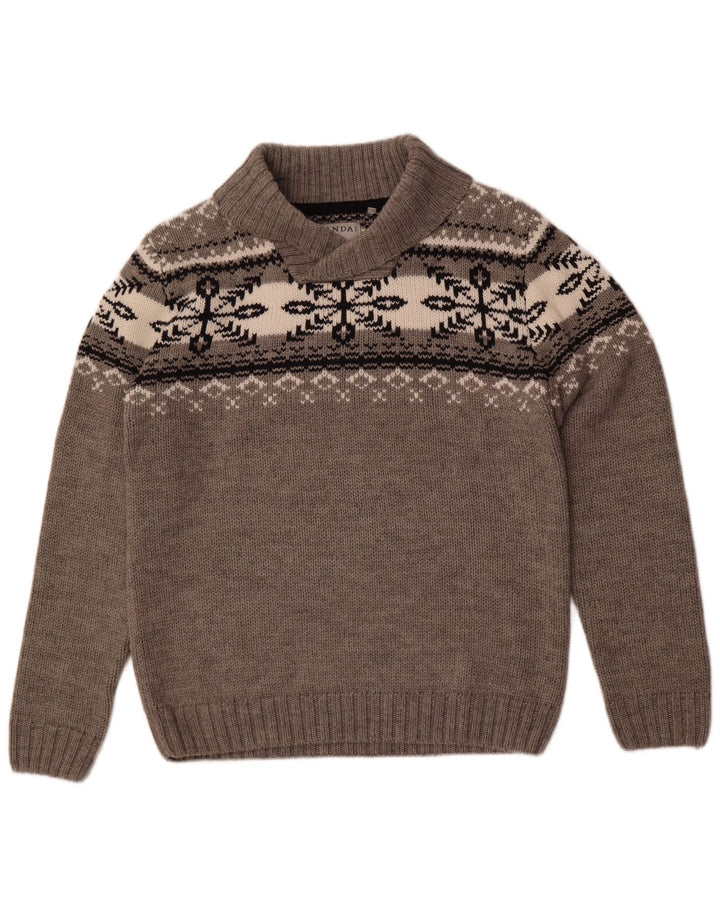 Maglione Canda da uomo con collo a scialle grande grigio Fair Isle