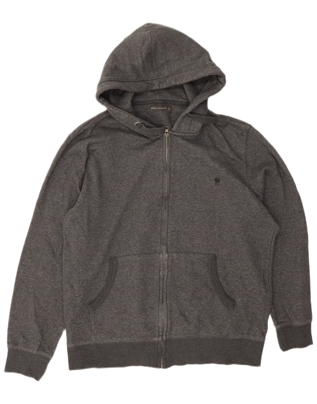Maglione con cappuccio e zip da uomo French Connection XL in cotone grigio