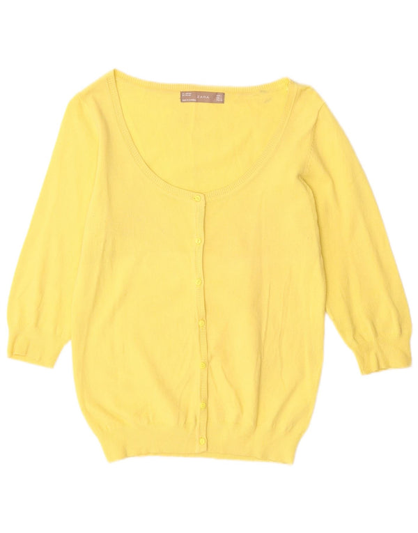 Maglione cardigan con maniche a 3/4 ZARA da donna UK 14 grande cotone giallo