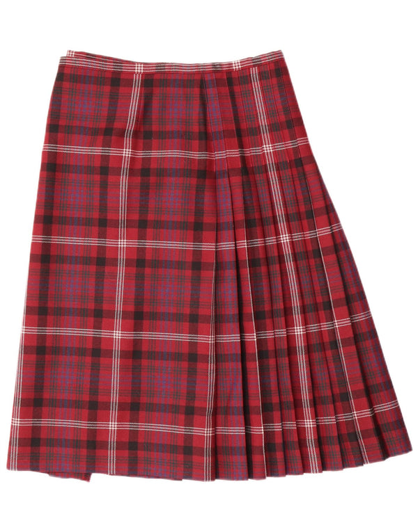 Gonna a portafoglio a pieghe vintage da donna W30 in lana a quadri rossi medi