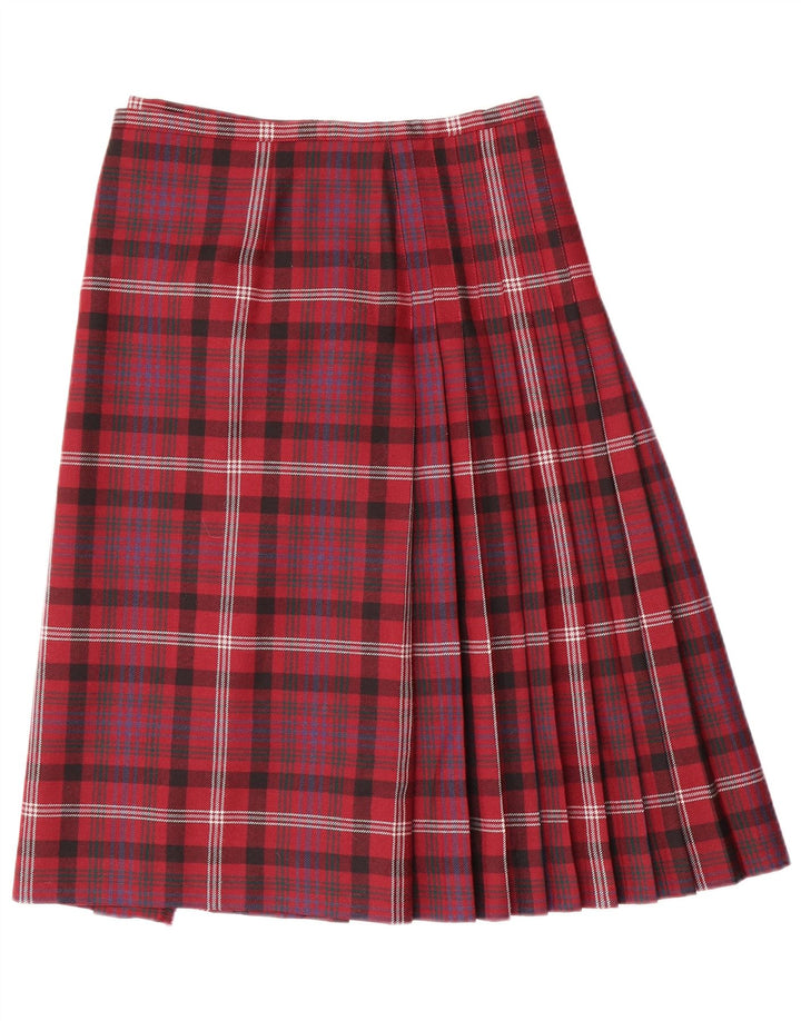 Gonna a portafoglio a pieghe vintage da donna W30 in lana a quadri rossi medi