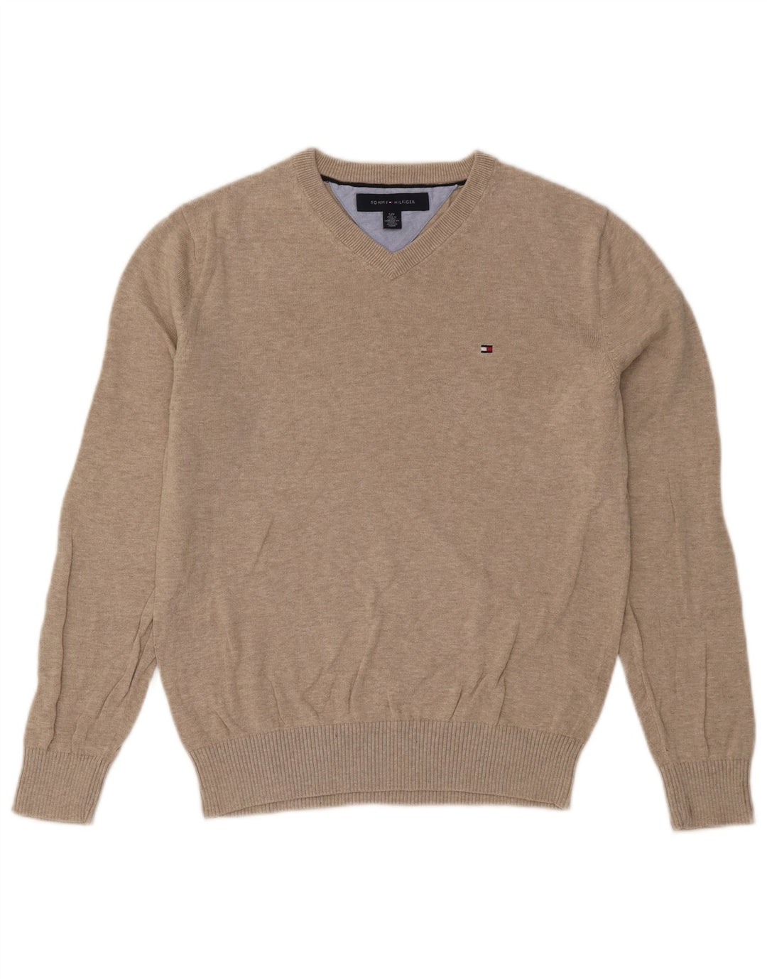 Maglione maglione con scollo a V da uomo Tommy Hilfiger piccolo beige screziato
