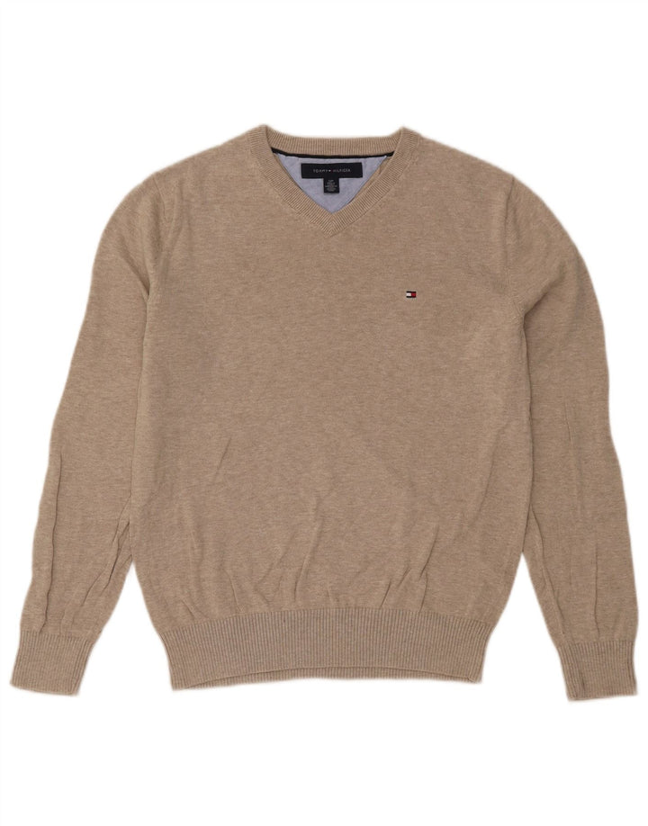 Maglione maglione con scollo a V da uomo Tommy Hilfiger piccolo beige screziato