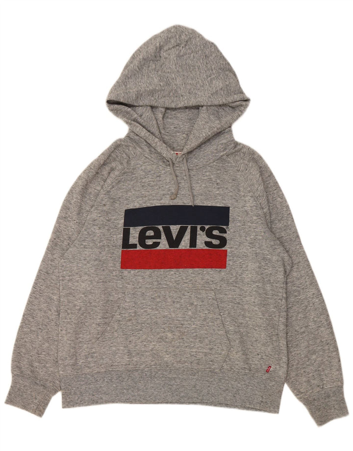 Maglione con cappuccio oversize grafico da donna Levi's UK 10 piccolo grigio chiazzato