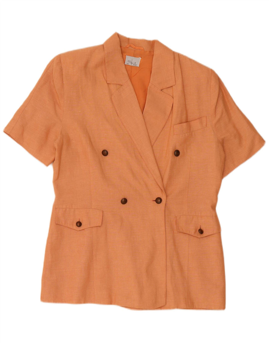 VINTAGE Womens Short Sleeve Blazer Jacket EU 40 Medium Orange