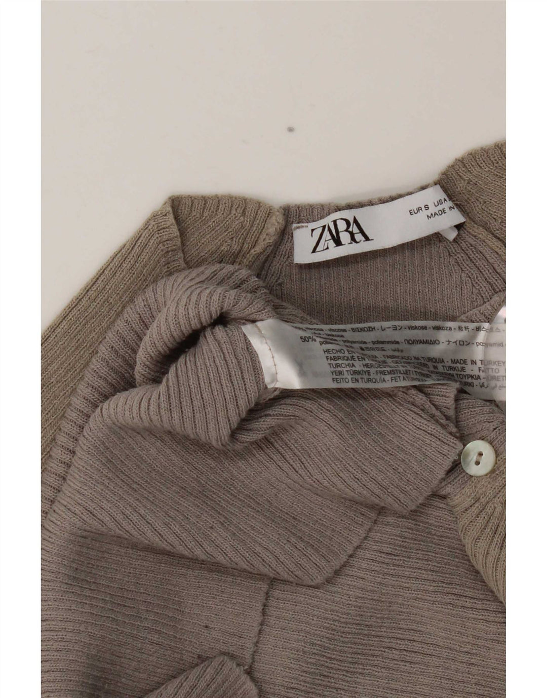 Top corto da donna Zara a maniche lunghe UK 8 Small in viscosa color block grigio
